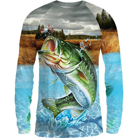 Lake View with Bass SPF 50+ Long Sleeve Fishing Shirt - Slick Fish Gear Co. XS