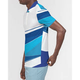 Tennis Blue & White Men's Slim Fit Short Sleeve Polo - Slick Tennis Gear
